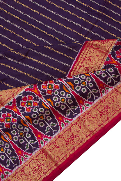 Kanchipuram Silk Vertical Lines Violet Saree