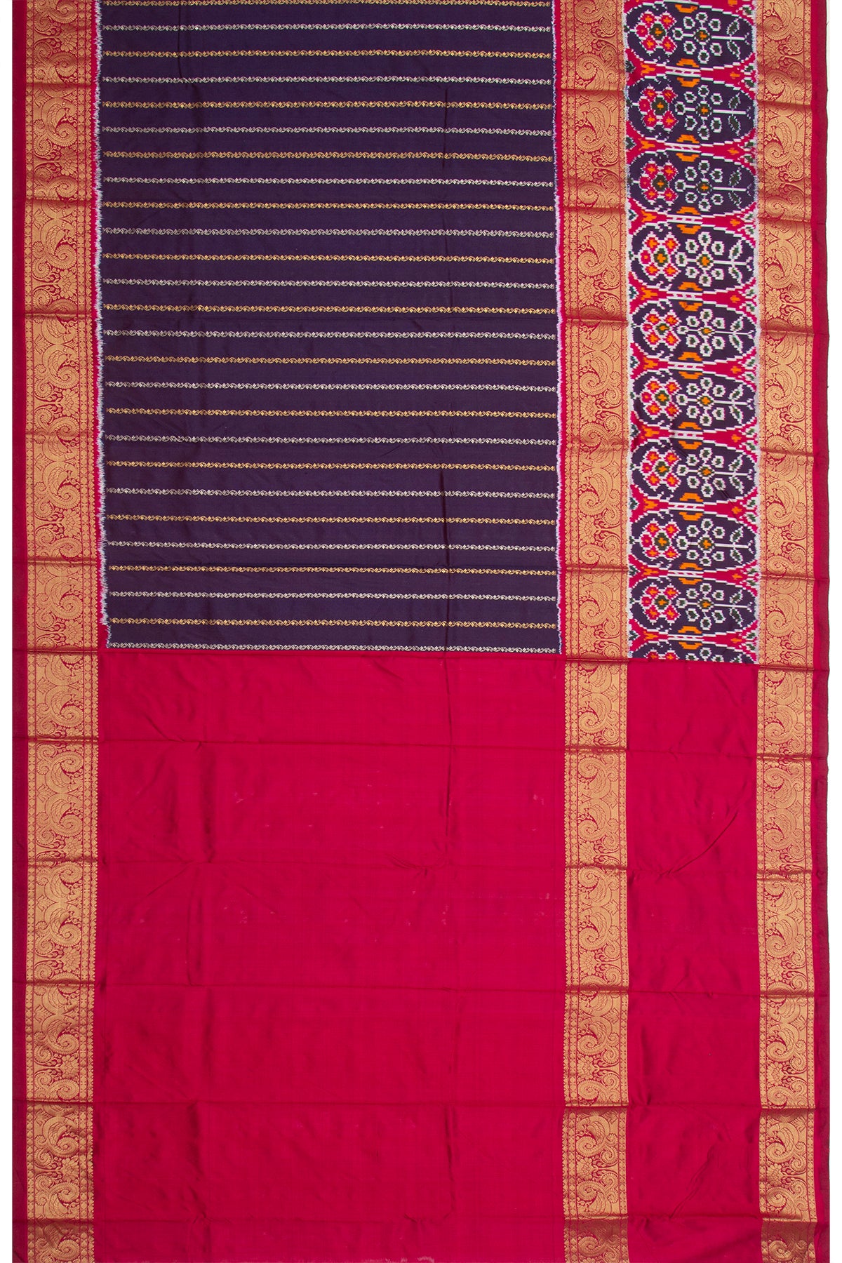 Kanchipuram Silk Vertical Lines Violet Saree
