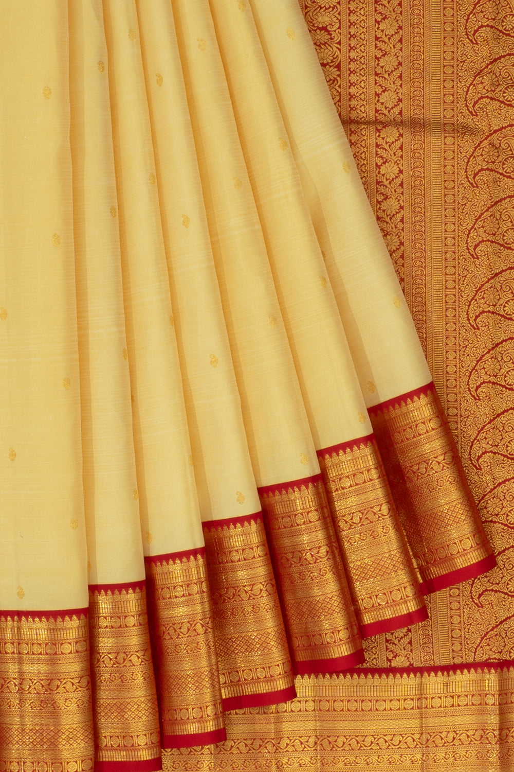 Classic Kanchipuram Silk Butta Cream Saree