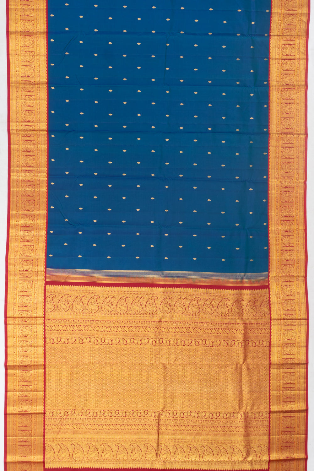 Classic Kanchipuram Silk Butta Dual Tone Green And Blue Saree