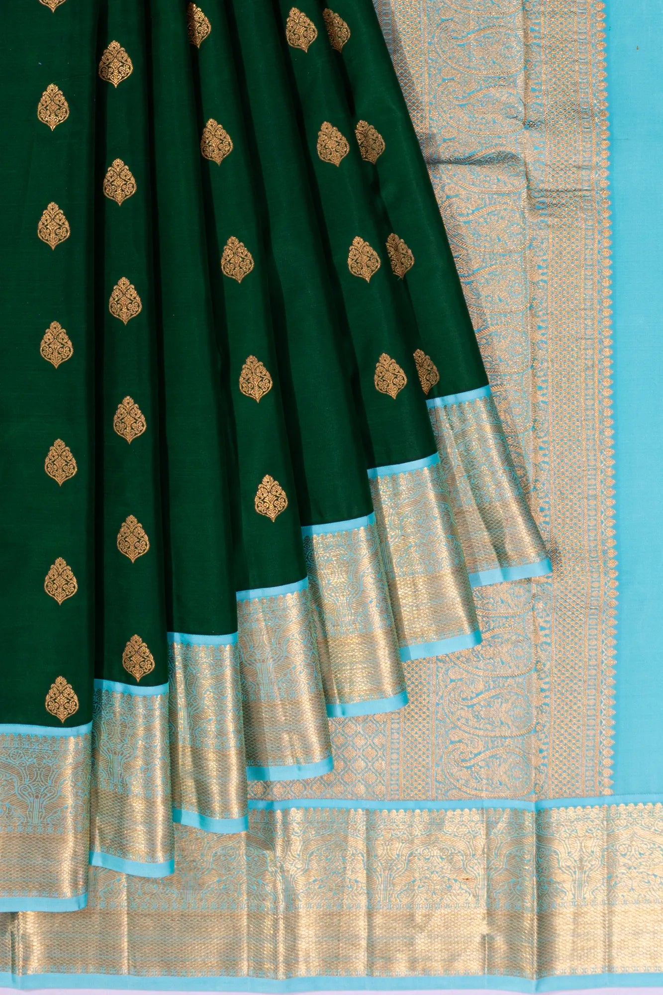 Kanchipuram Silk Butta Bottle Green Saree