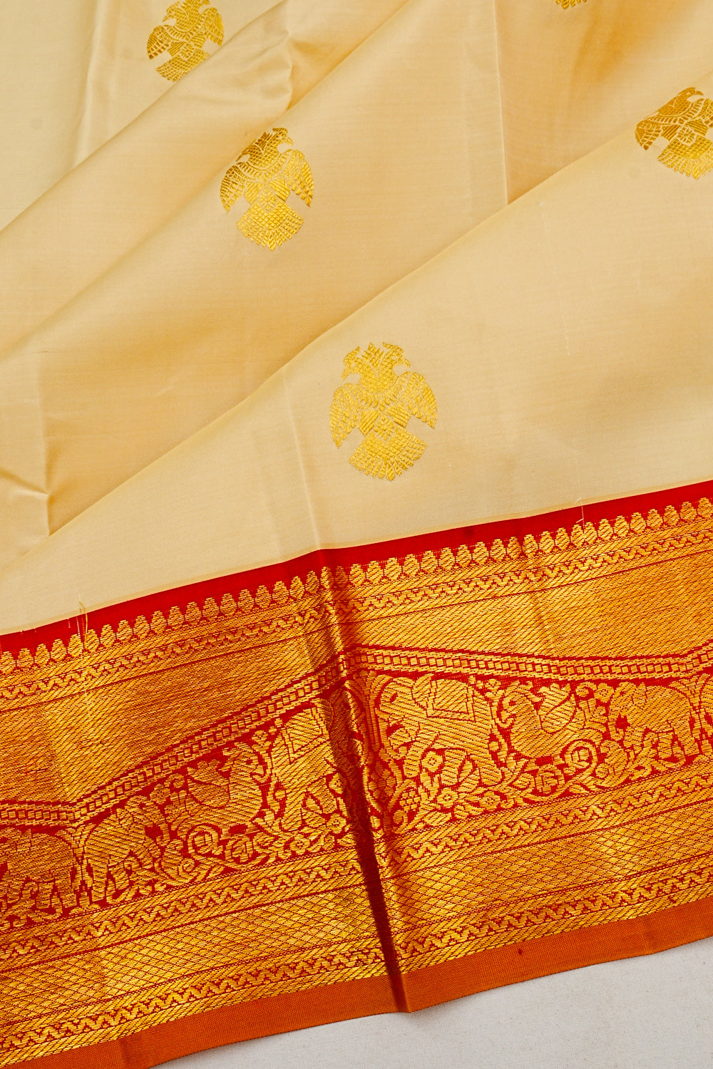 Kanchipuram Silk Butta Cream Saree