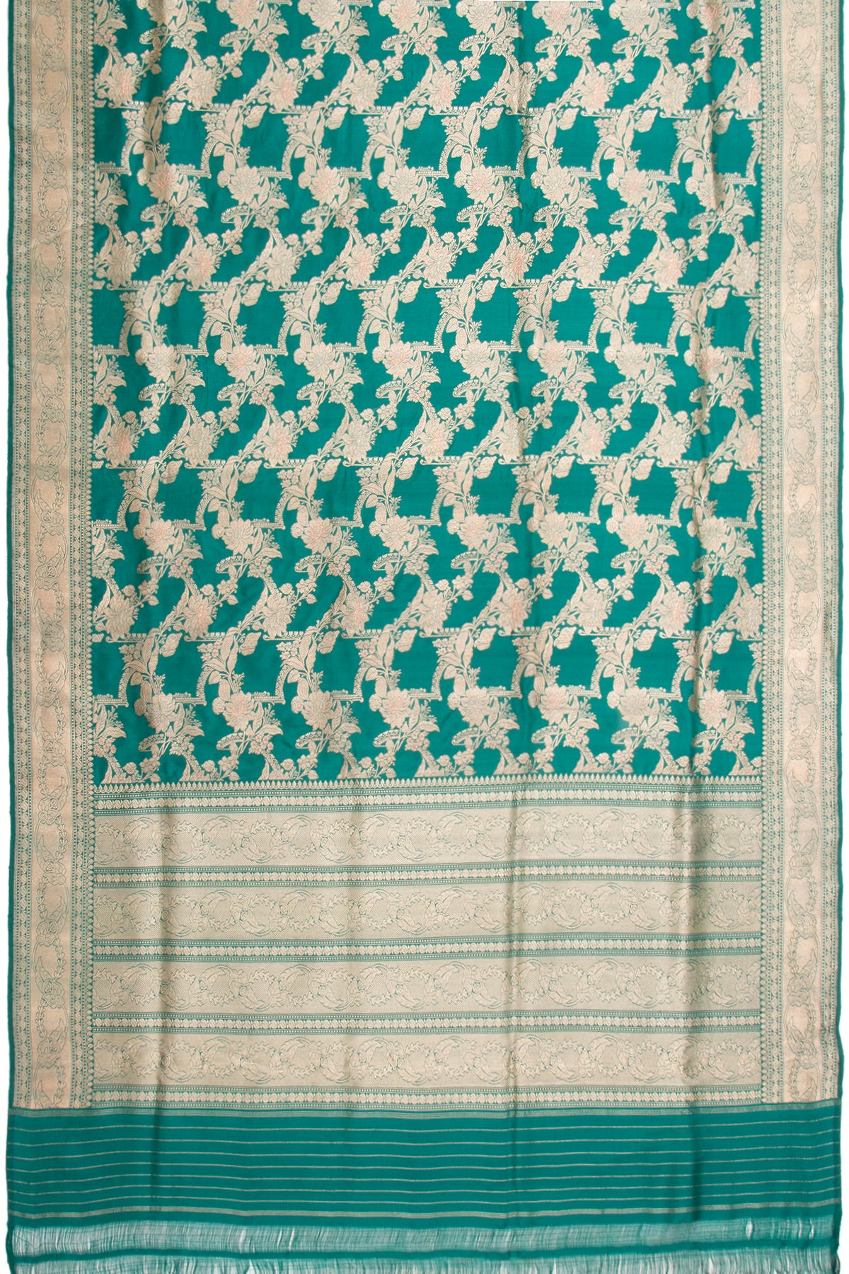 Banarasi Silk Kadwa Jaal Teal Green Saree