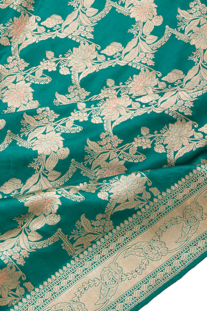 Banarasi Silk Kadwa Jaal Teal Green Saree