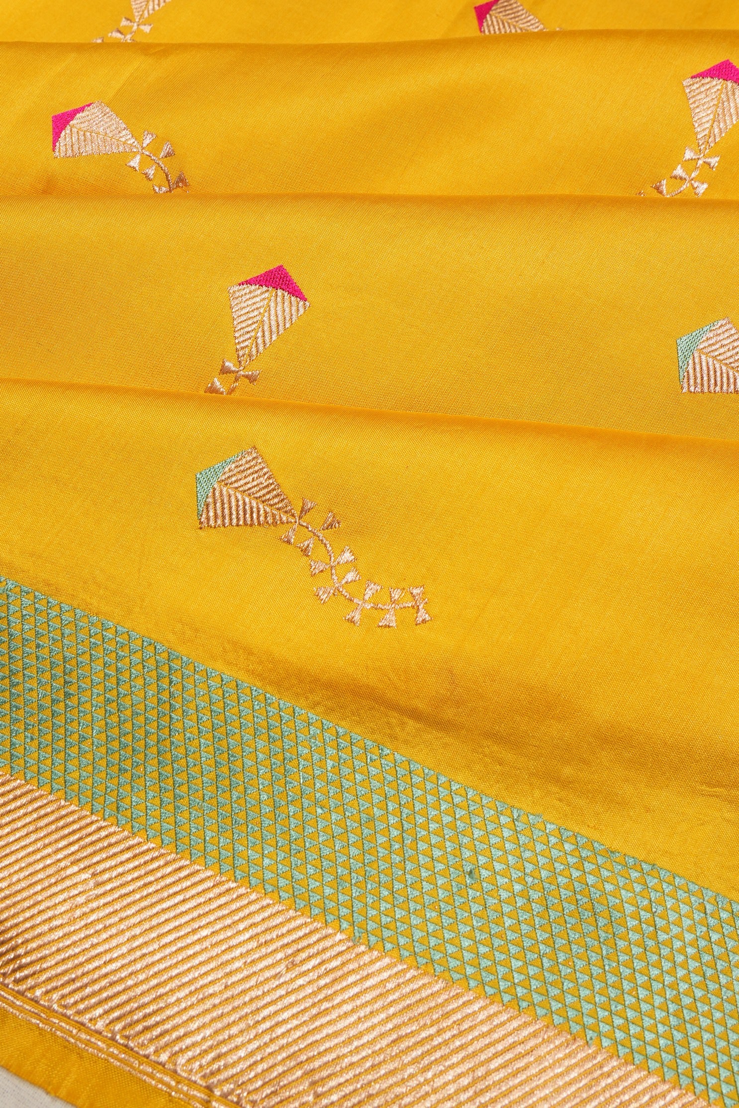 Banarasi Silk Kite Butta Yellow Saree