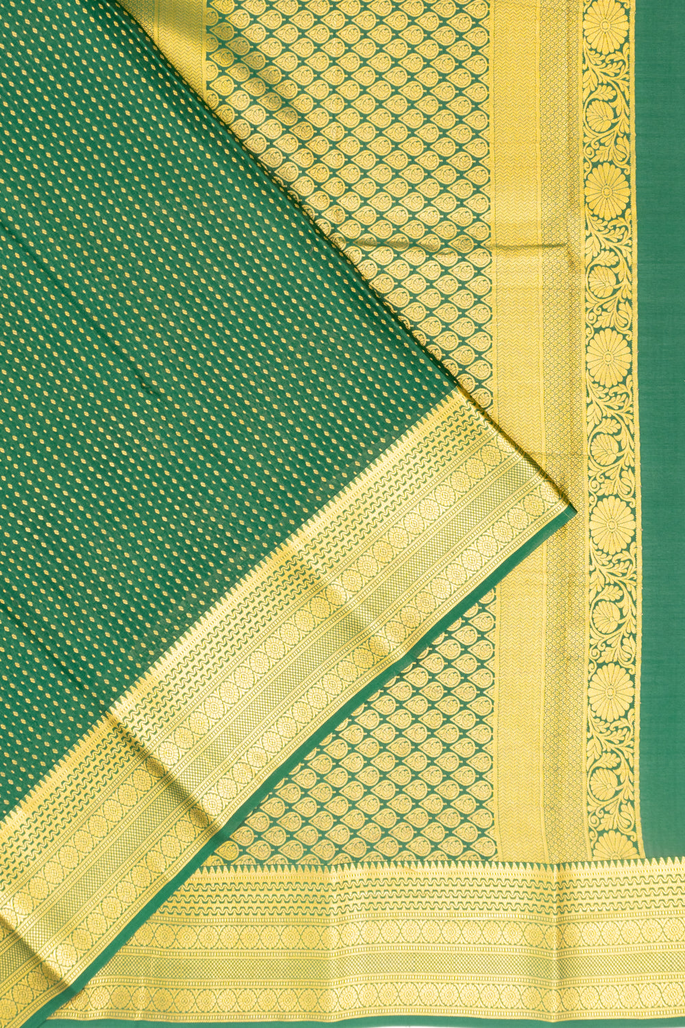 Mysore Silk Brocade Dark Green Saree