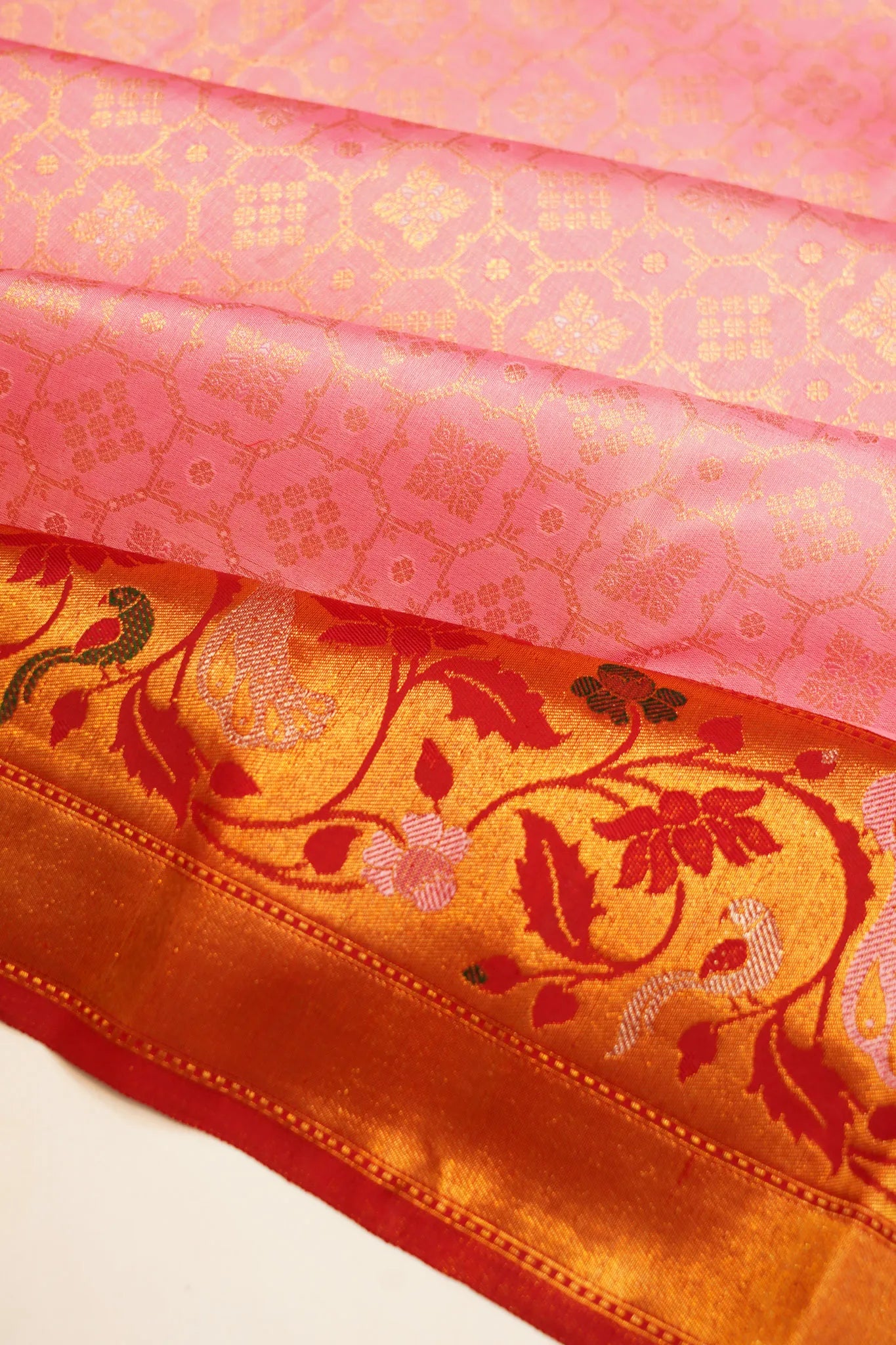 Kanchipuram Silk Brocade Baby Pink Saree
