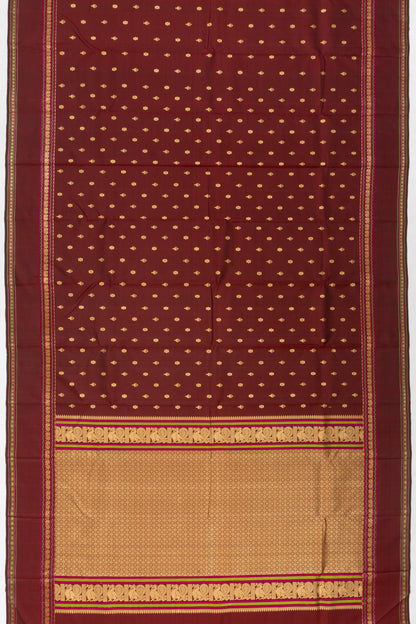 Classic Kanchipuram Silk Butta Brown Saree With Rettai Pettu Border