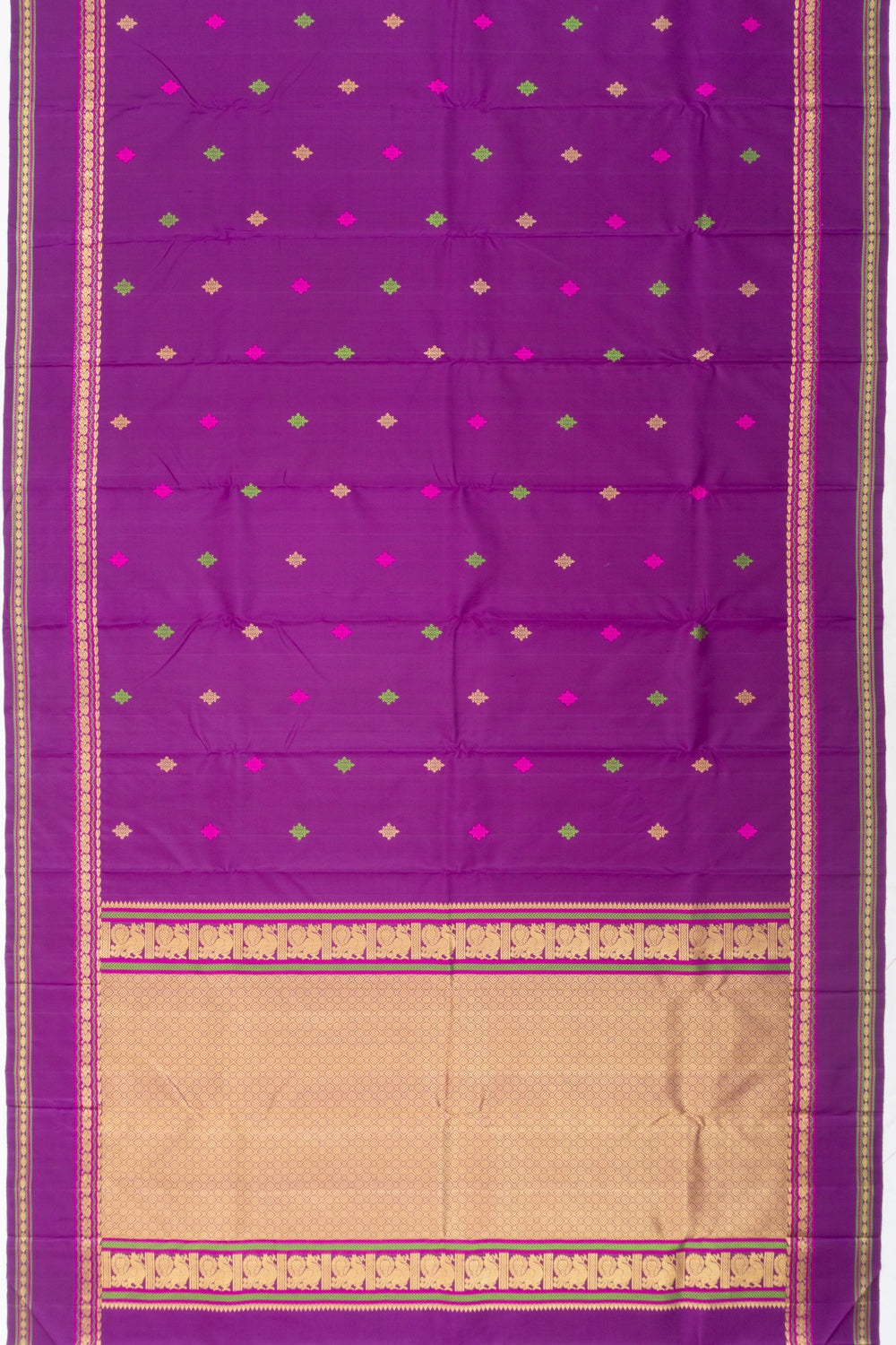 Classic Kanchipuram Silk Resham Butta Violet Saree With Rettai Pettu Border