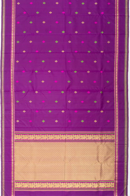 Classic Kanchipuram Silk Resham Butta Violet Saree With Rettai Pettu Border