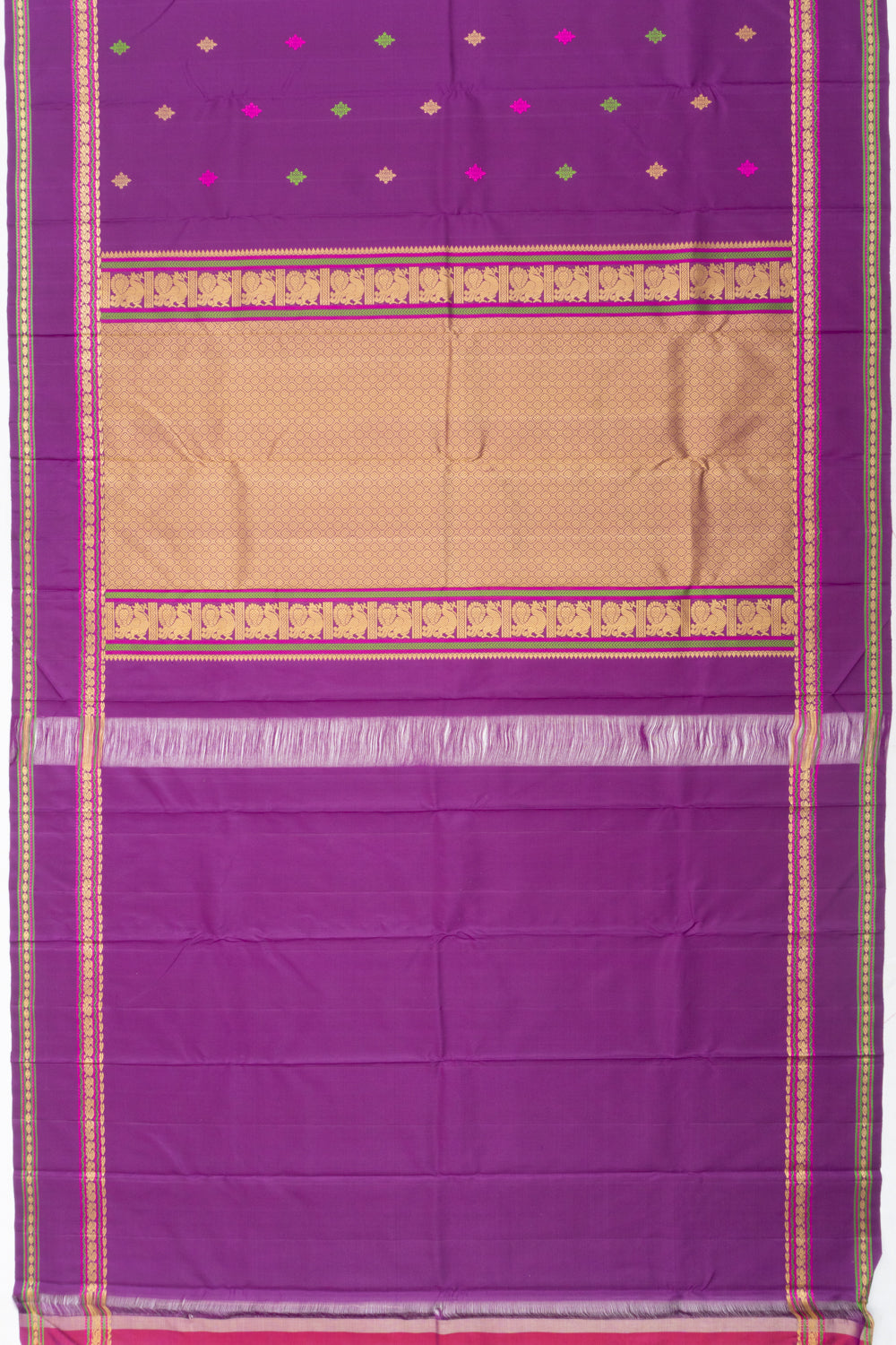 Classic Kanchipuram Silk Resham Butta Violet Saree With Rettai Pettu Border