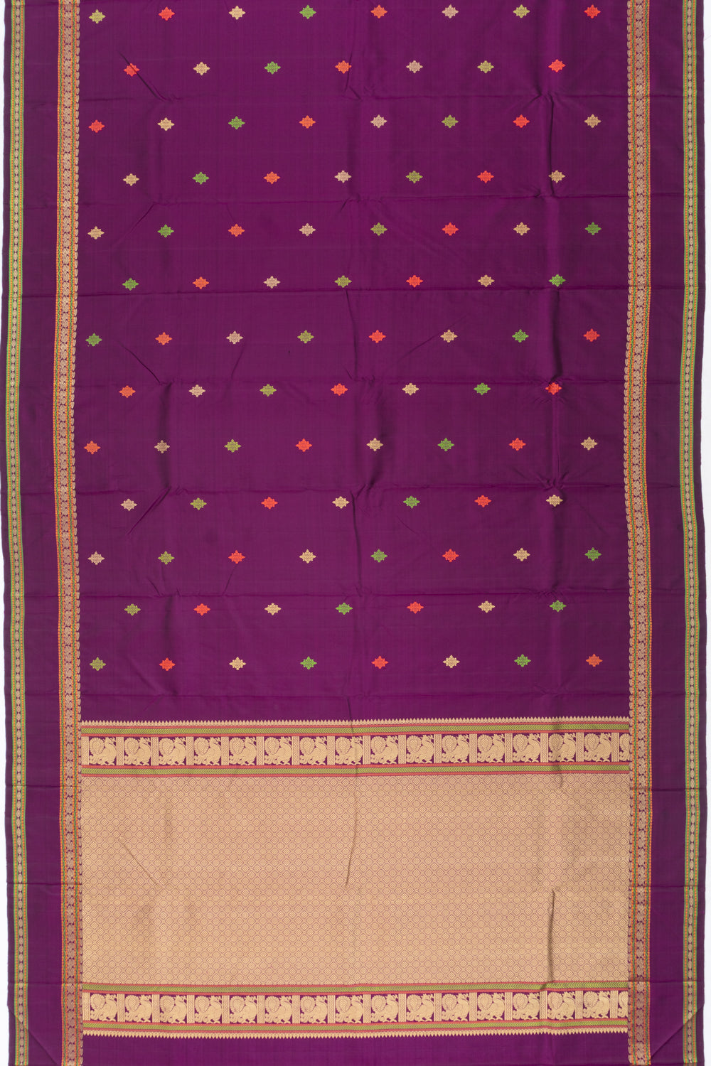 Classic Kanchipuram Silk Resham Butta Purple Saree With Rettai Pettu Border