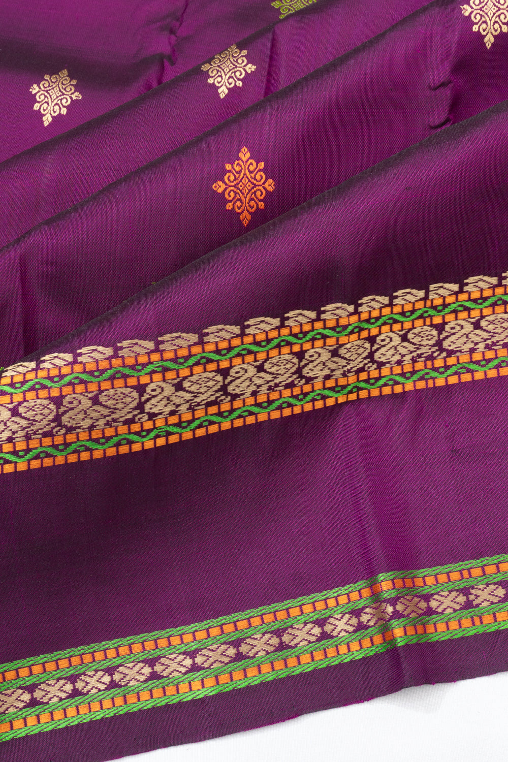 Classic Kanchipuram Silk Resham Butta Purple Saree With Rettai Pettu Border