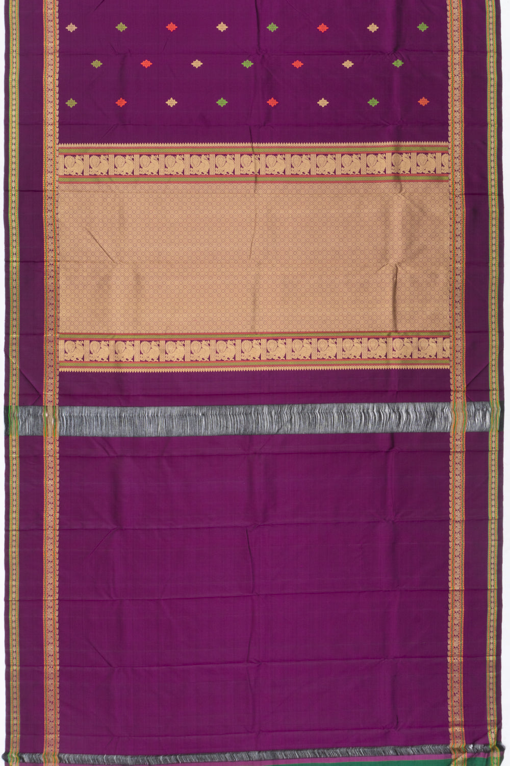 Classic Kanchipuram Silk Resham Butta Purple Saree With Rettai Pettu Border