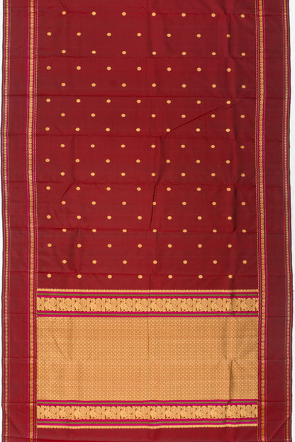 Classic Kanchipuram Silk Butta Maroon Saree With Rettai Pettu Border