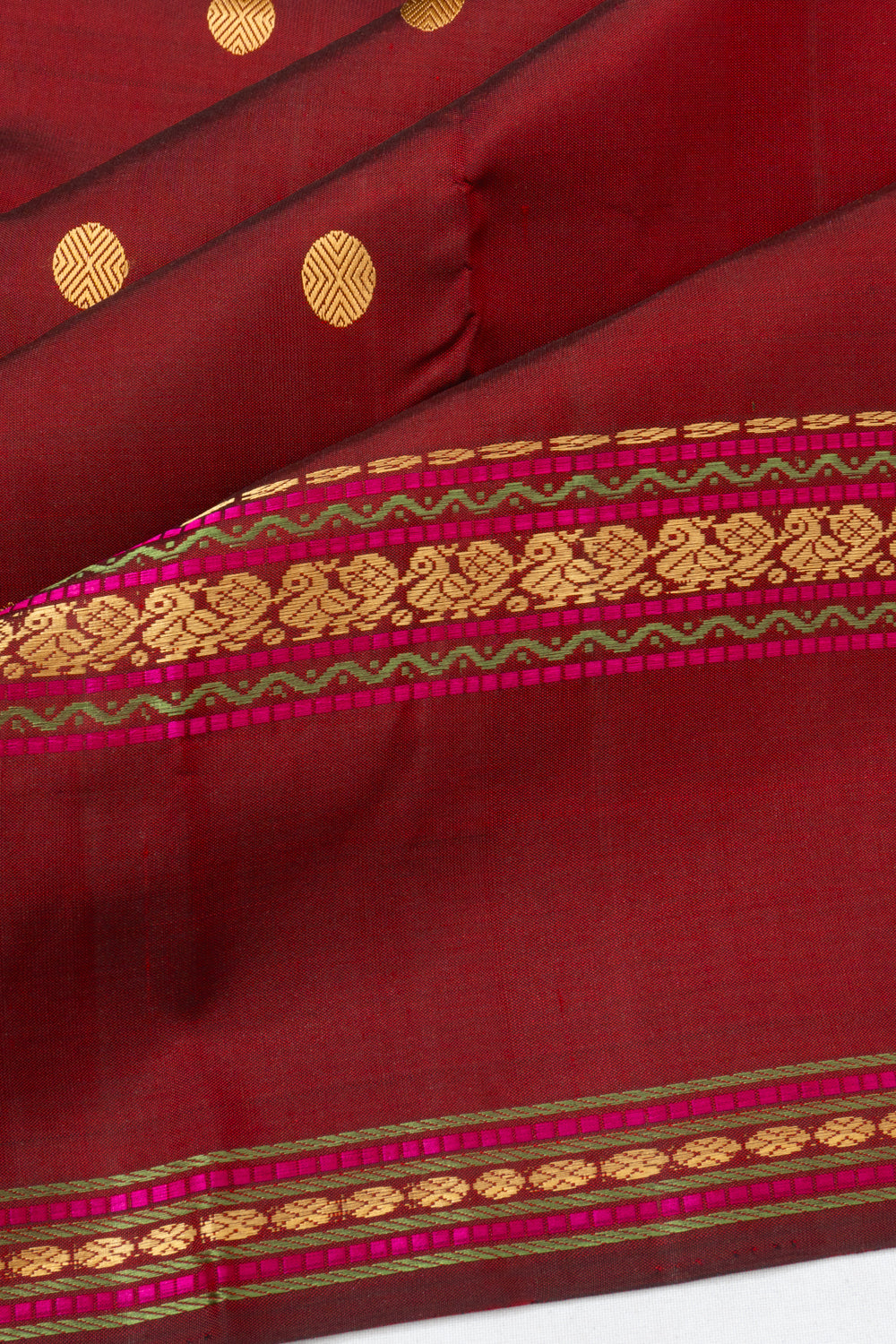 Classic Kanchipuram Silk Butta Maroon Saree With Rettai Pettu Border