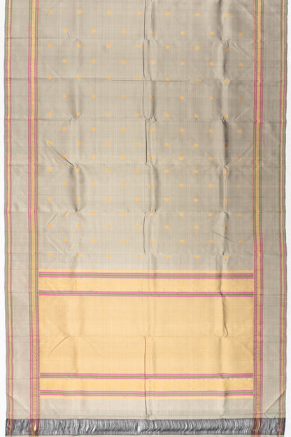 Classic Kanchipuram Silk Butta Pastel Grey Saree With Rettai Pettu Border