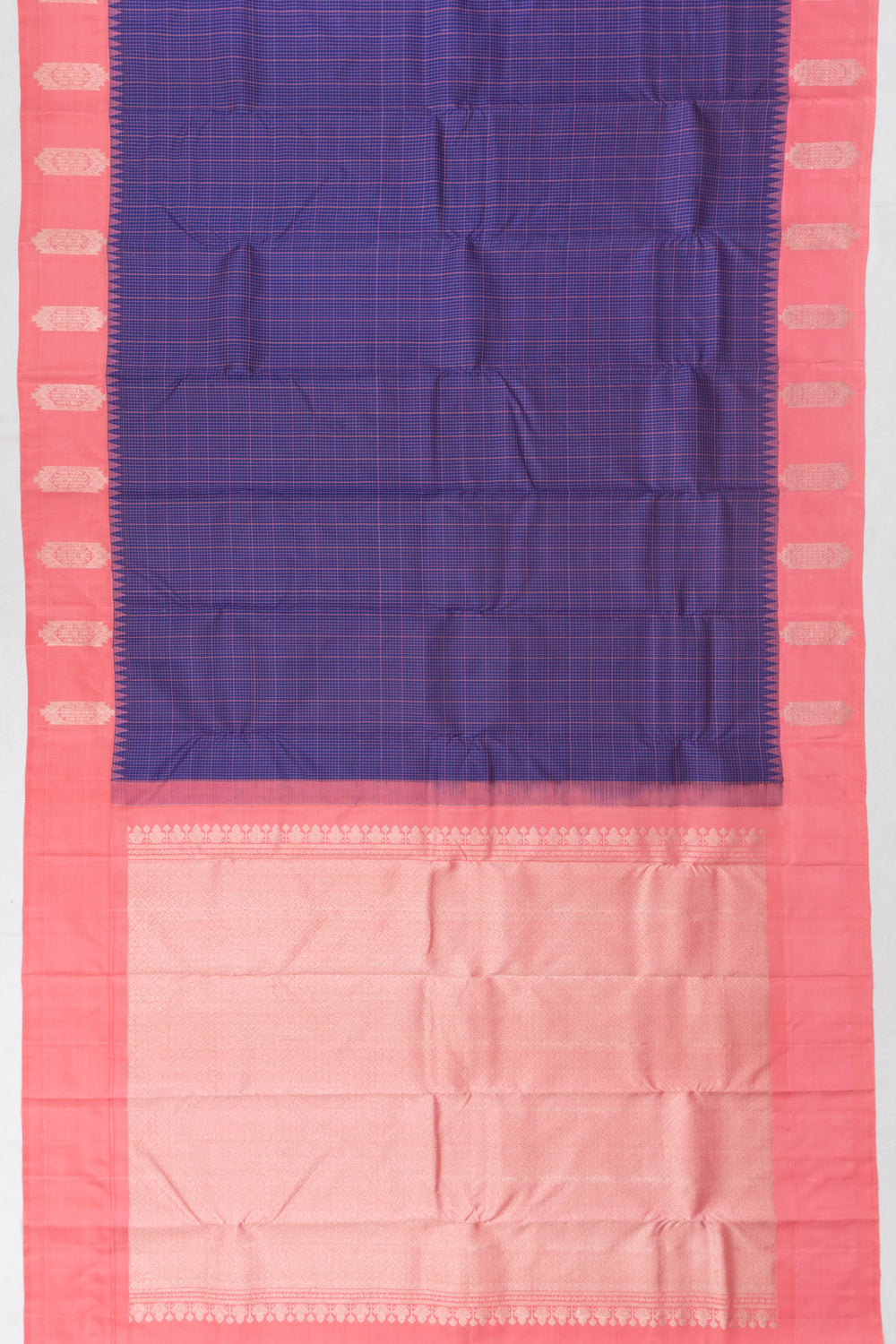 Kanchipuram Silk Checks Violet Saree