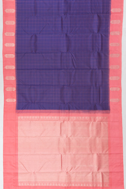 Kanchipuram Silk Checks Violet Saree