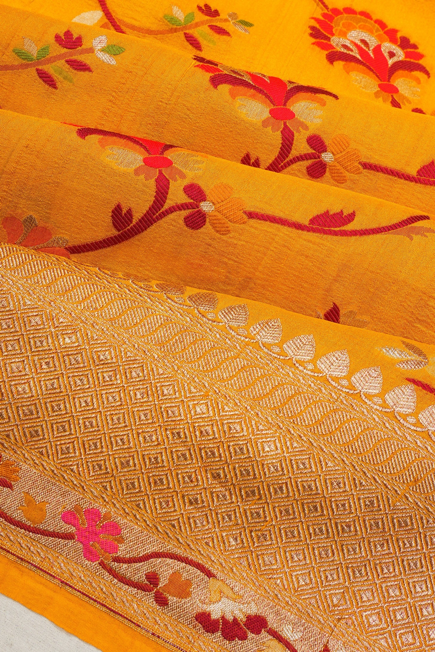 Banarasi Tussar Georgette Jaal Yellow Saree