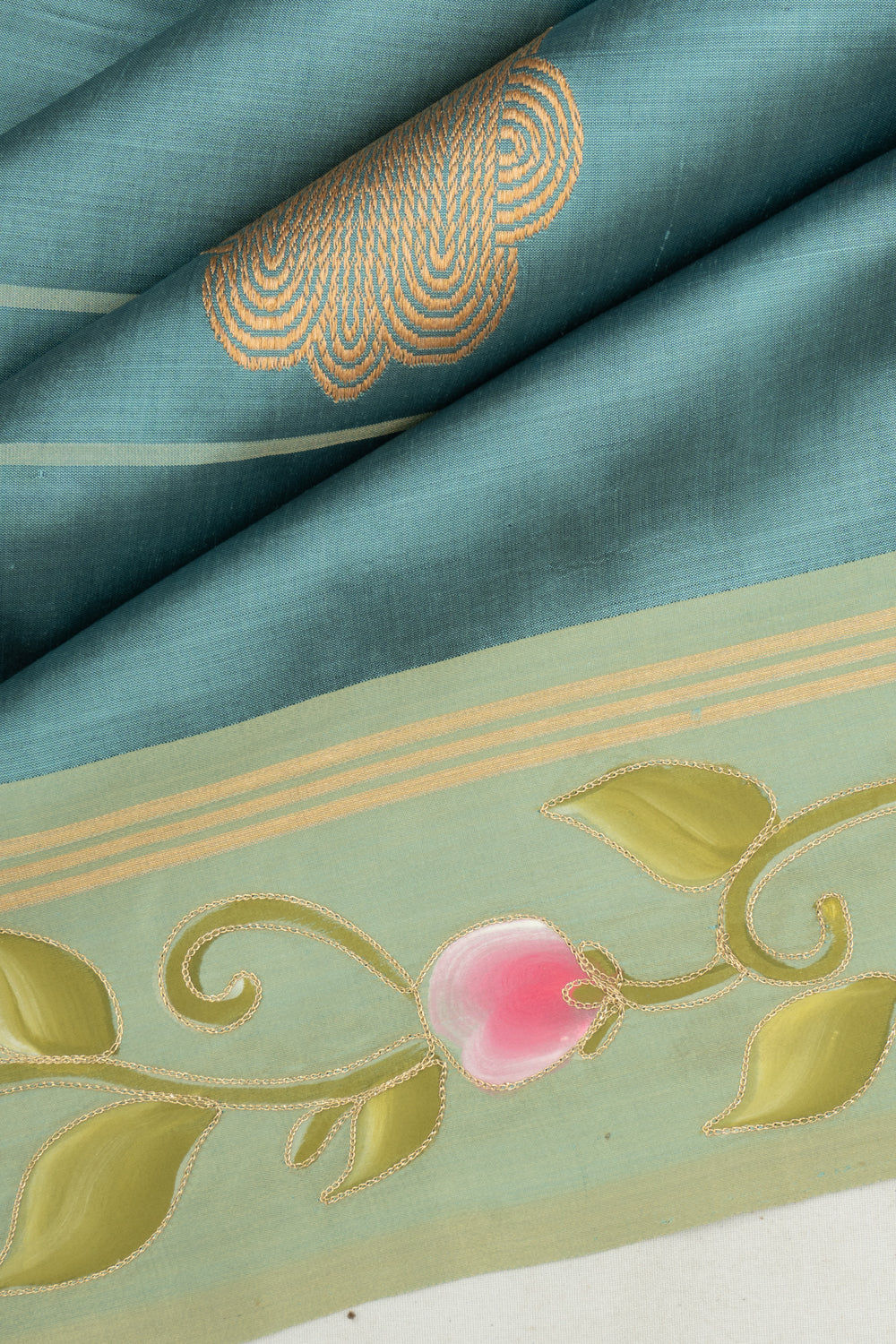 Banarasi Katan Silk Horizontal Lines And Butta Powder Blue Saree