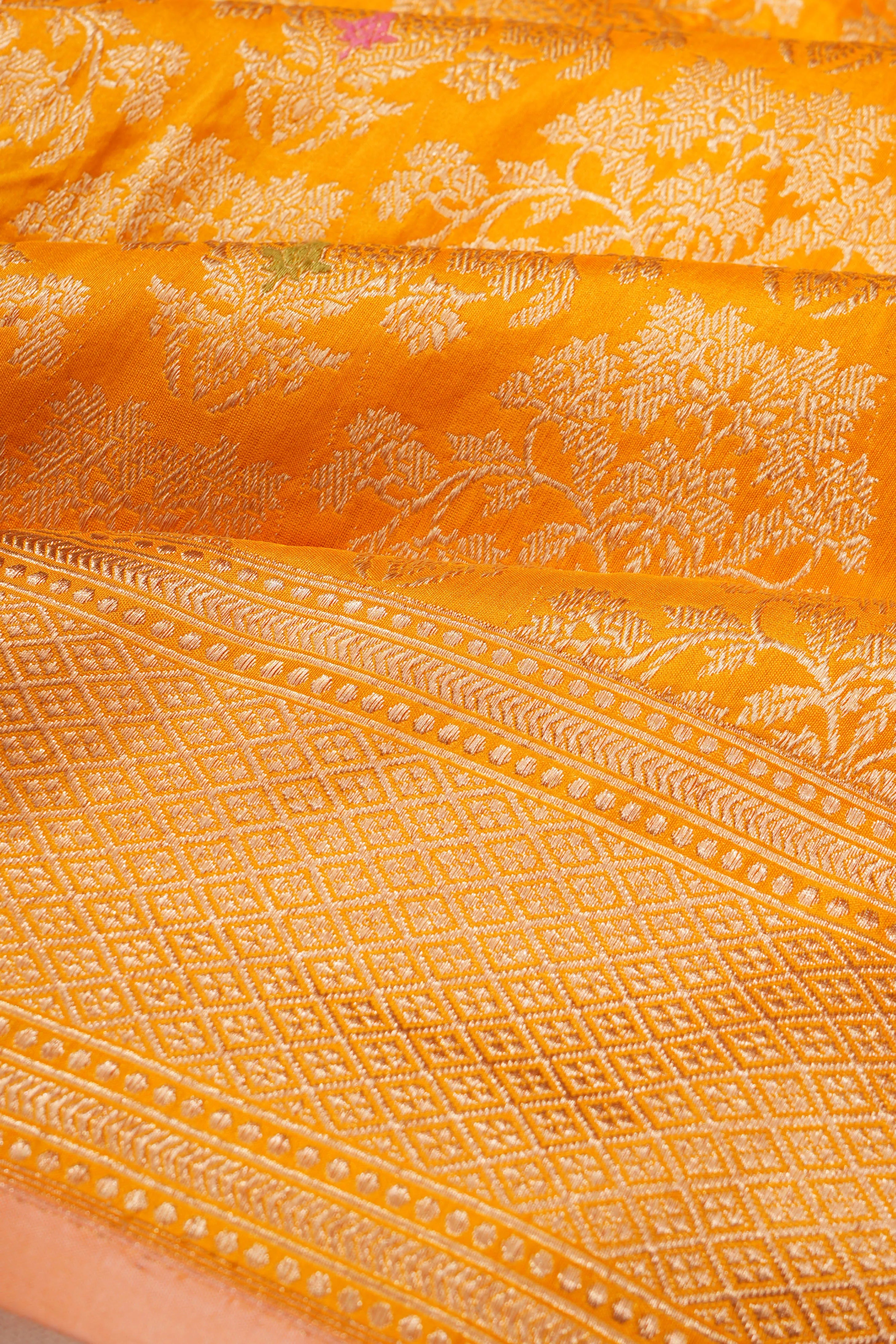 Banarasi Silk Brocade Yellow Saree