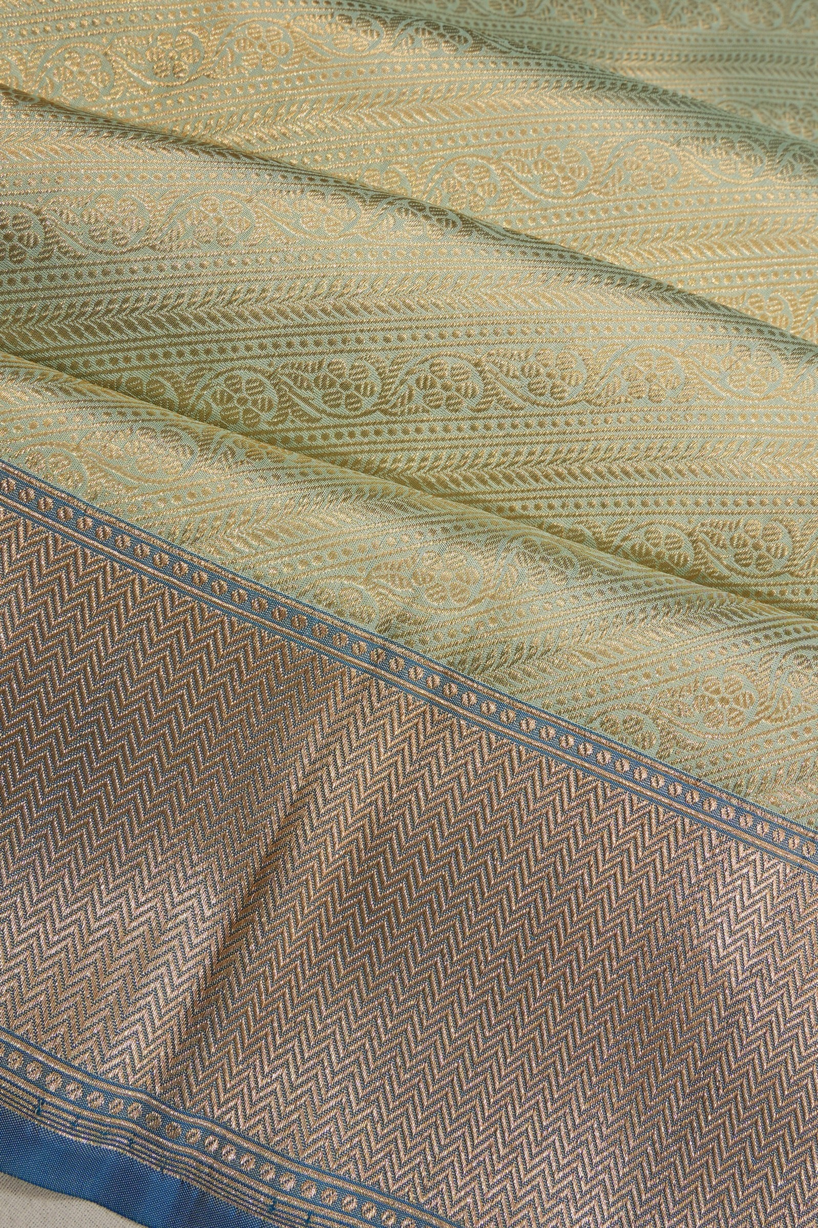 Kanchipuram Silk Tissue Brocade Pastel Green Saree