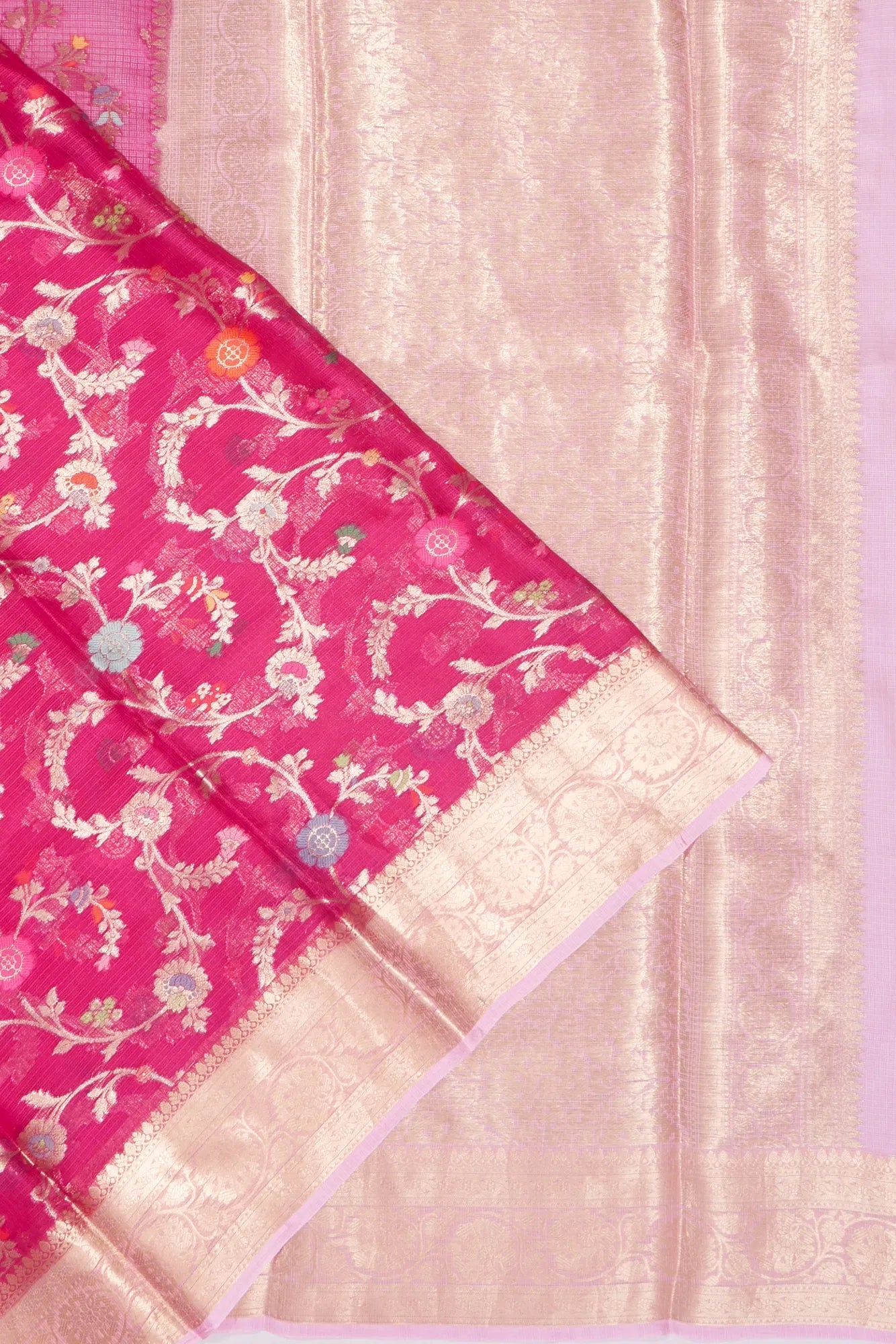 Kota Soft Silk Jaal Rani Pink Saree
