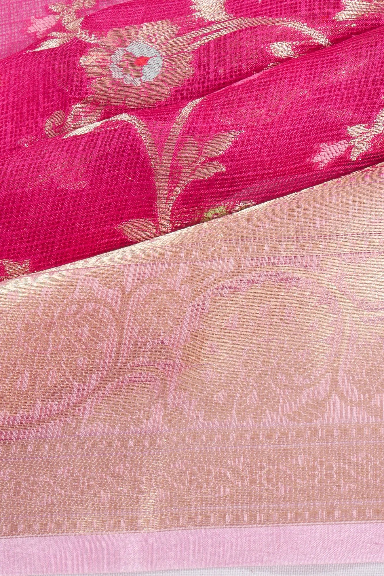 Kota Soft Silk Jaal Rani Pink Saree