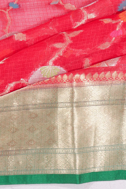 Kankatala Kota Soft Silk Jaal Red Saree g2
