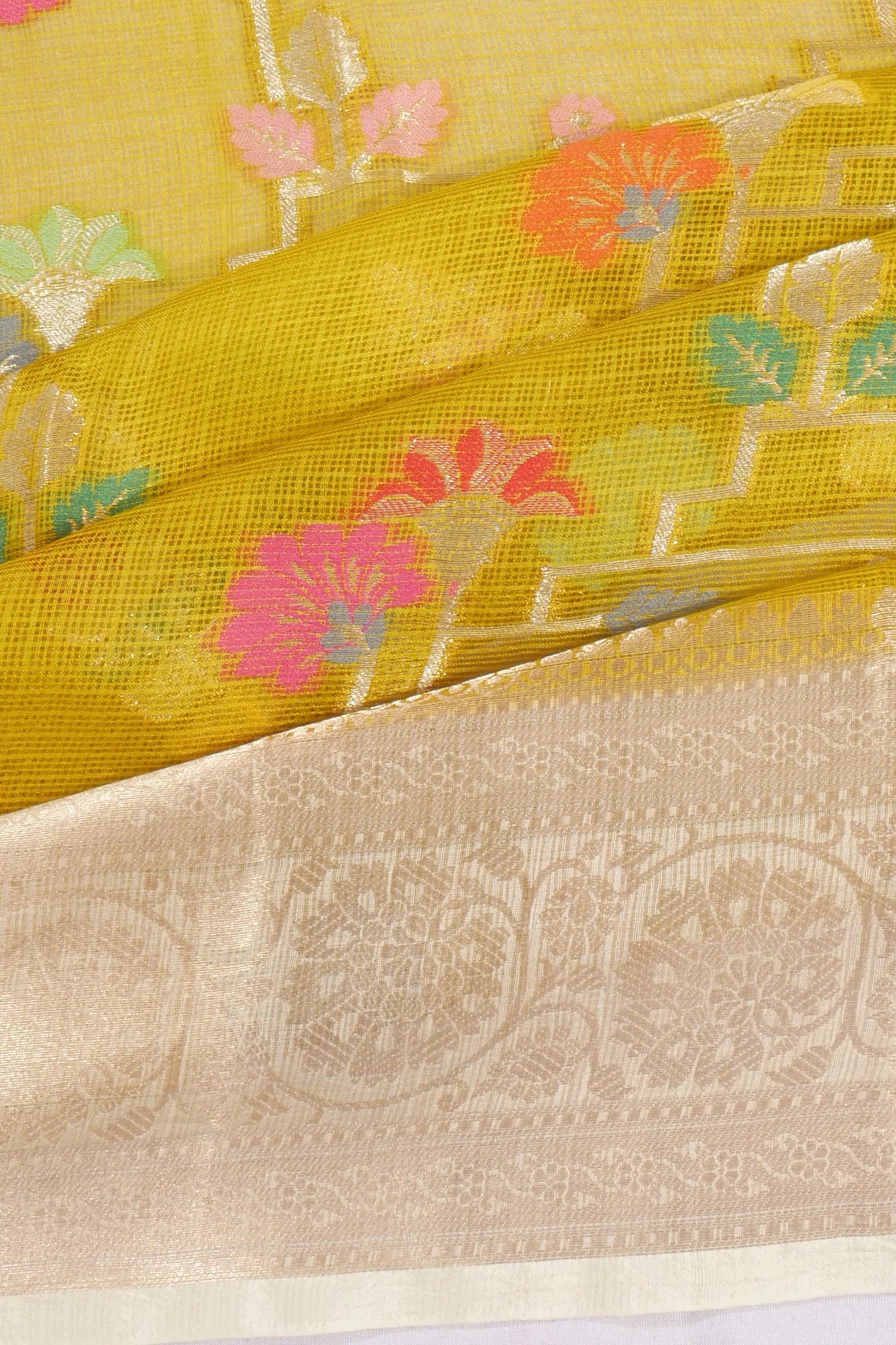 Kota Soft Silk Jaal Mehendi Green Saree