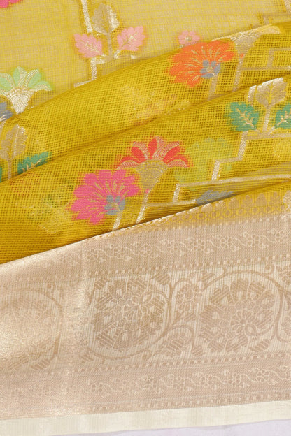 Kankatala Kota Soft Silk Jaal Mehendi Green Saree g2