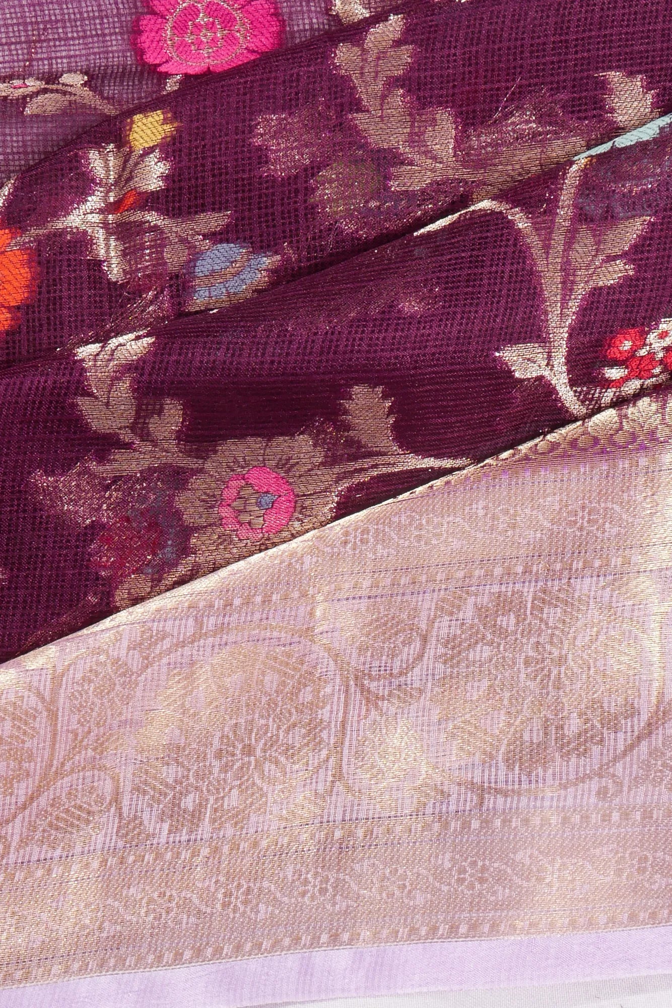 Kota Soft Silk Jaal Purple Saree