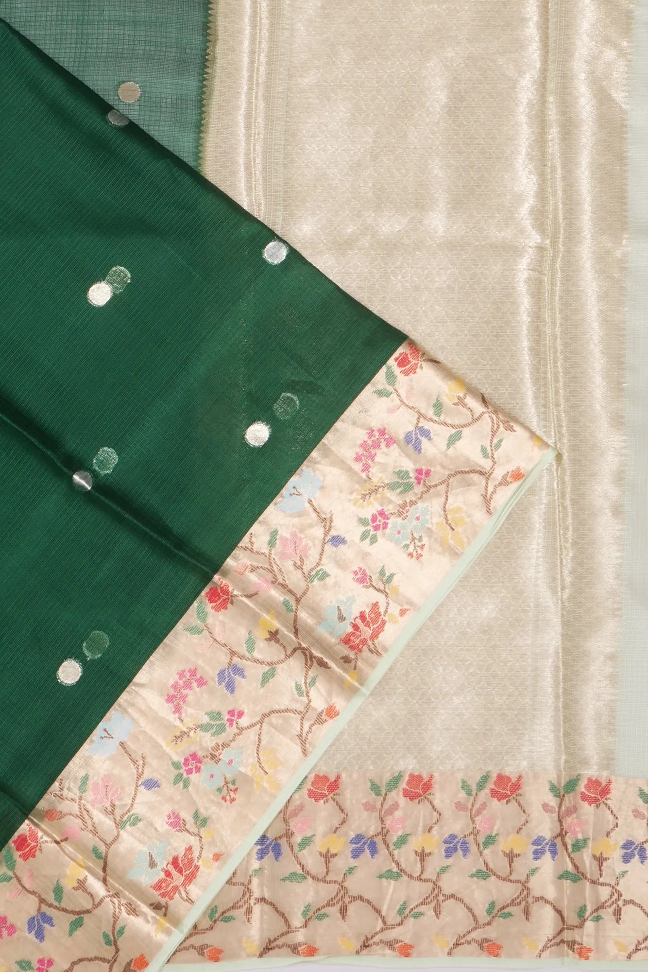 Kota Soft Silk Butta Bottle Green Saree