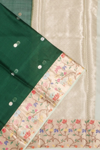 Kankatala Kota Soft Silk Butta Bottle Green Saree g2