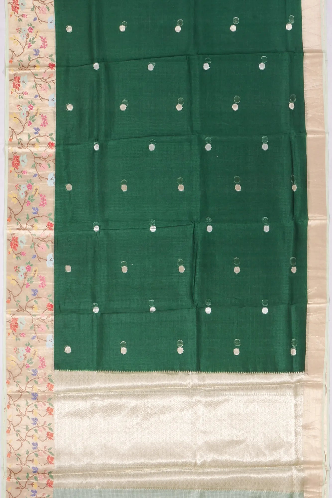 Kankatala Kota Soft Silk Butta Bottle Green Saree g2