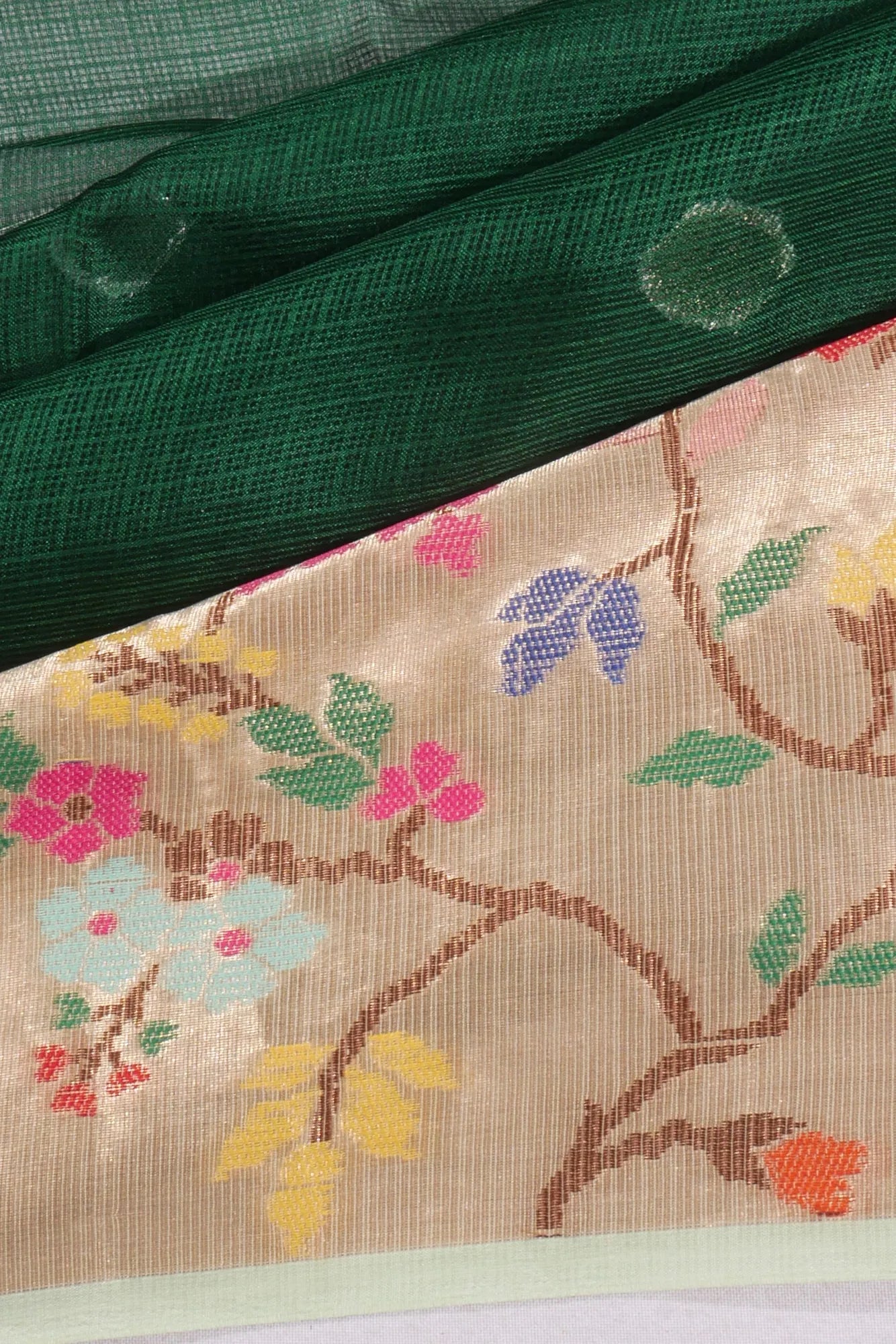 Kota Soft Silk Butta Bottle Green Saree