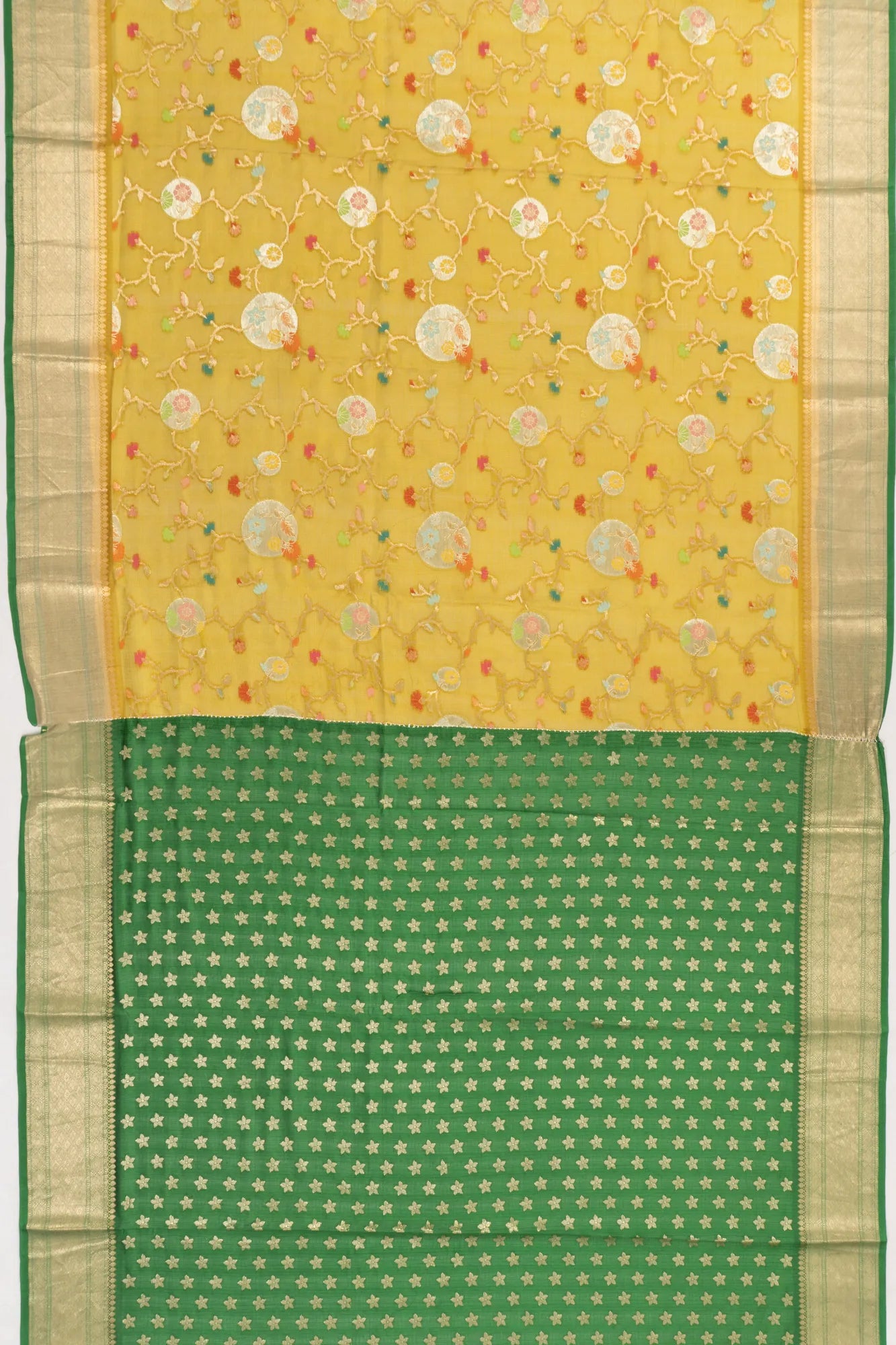 Kota Soft Silk Jaal Mehendi Green Saree