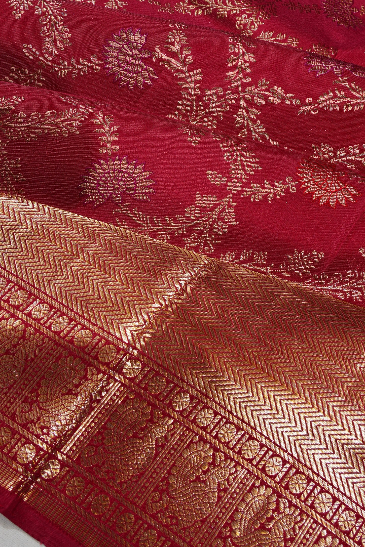 Antique Zari Kanchipuram Silk Brocade Maroon Saree