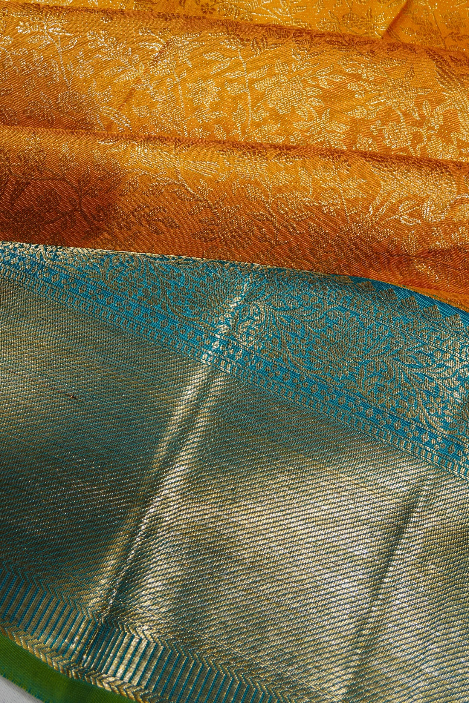 Kanchipuram Silk Tissue Brocade Yellow Saree