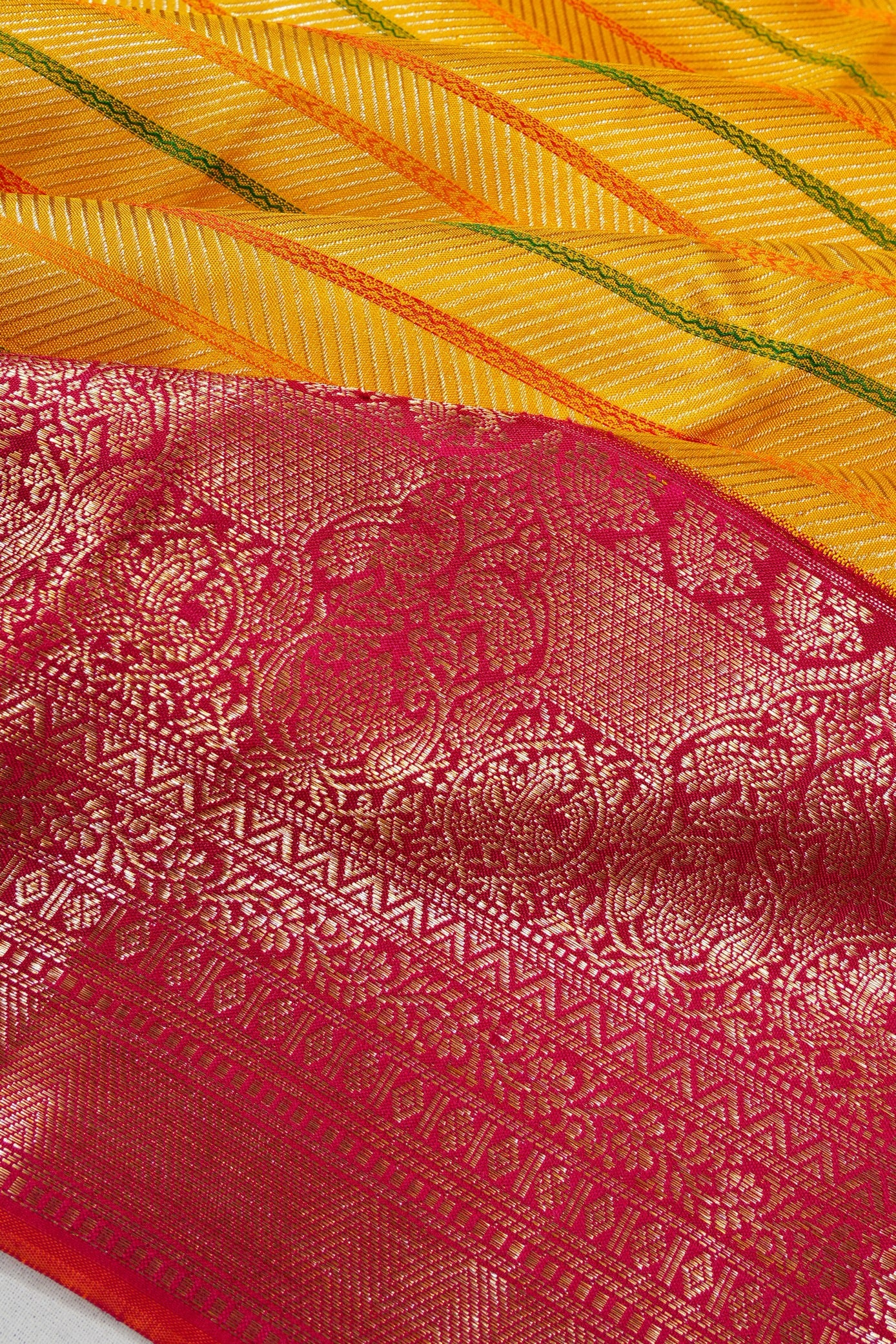 Kanchipuram Silk Horizontal Lines Yellow Saree