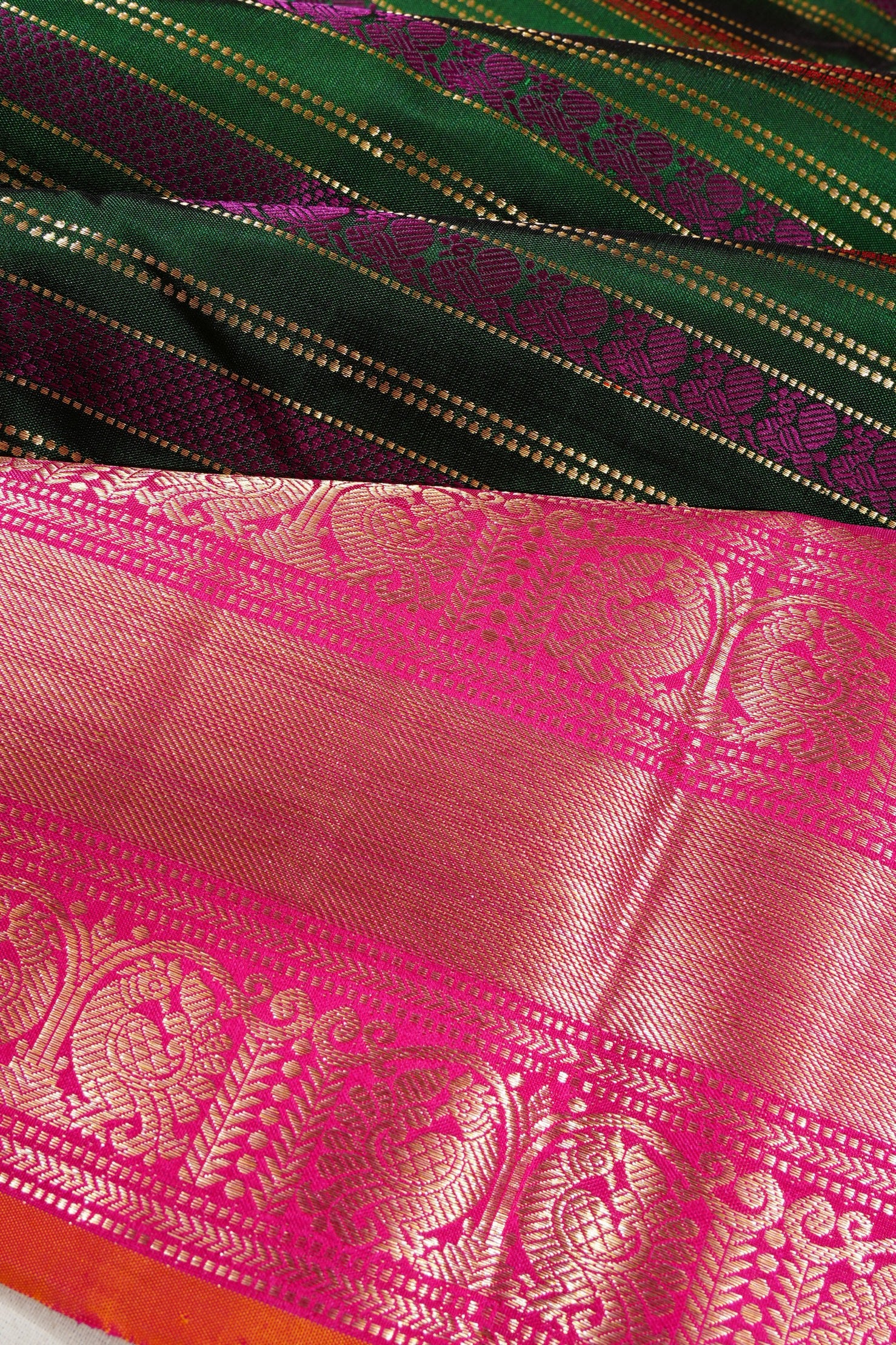 Kanchipuram Silk Horizontal Lines Dark Green Saree