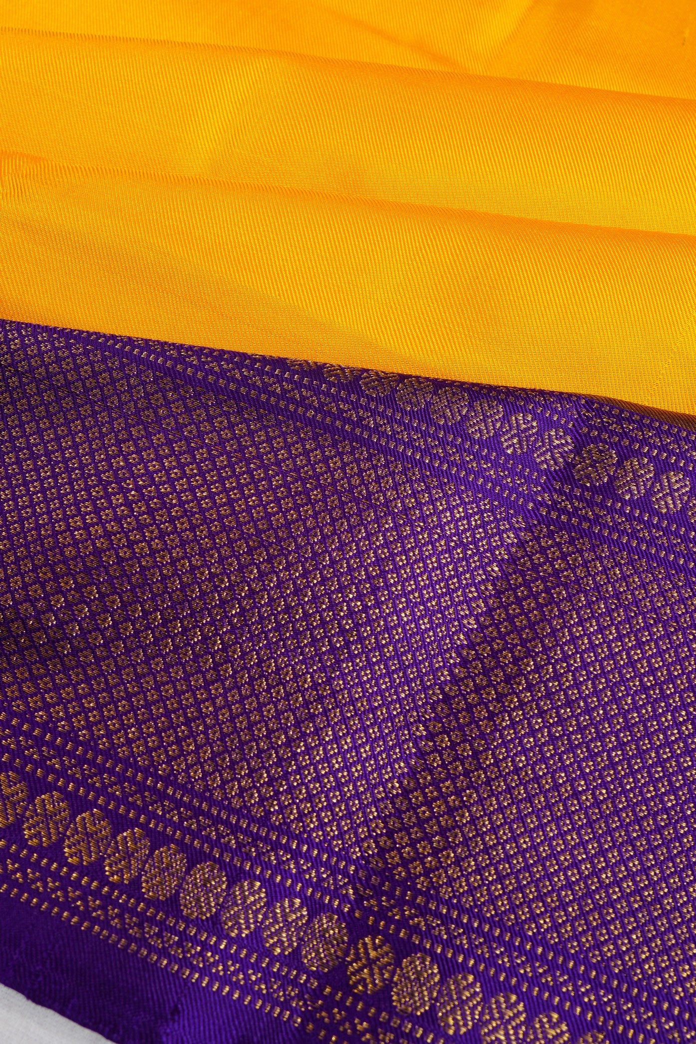 Kanchipuram Silk Twill Plain Yellow Saree