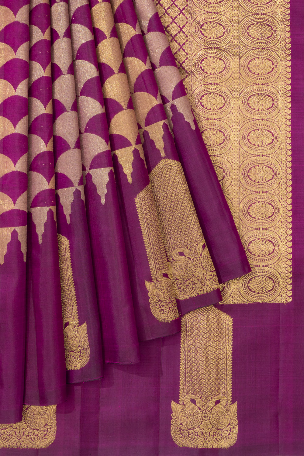 Kanchipuram Silk Geometrical Brocade Purple Saree