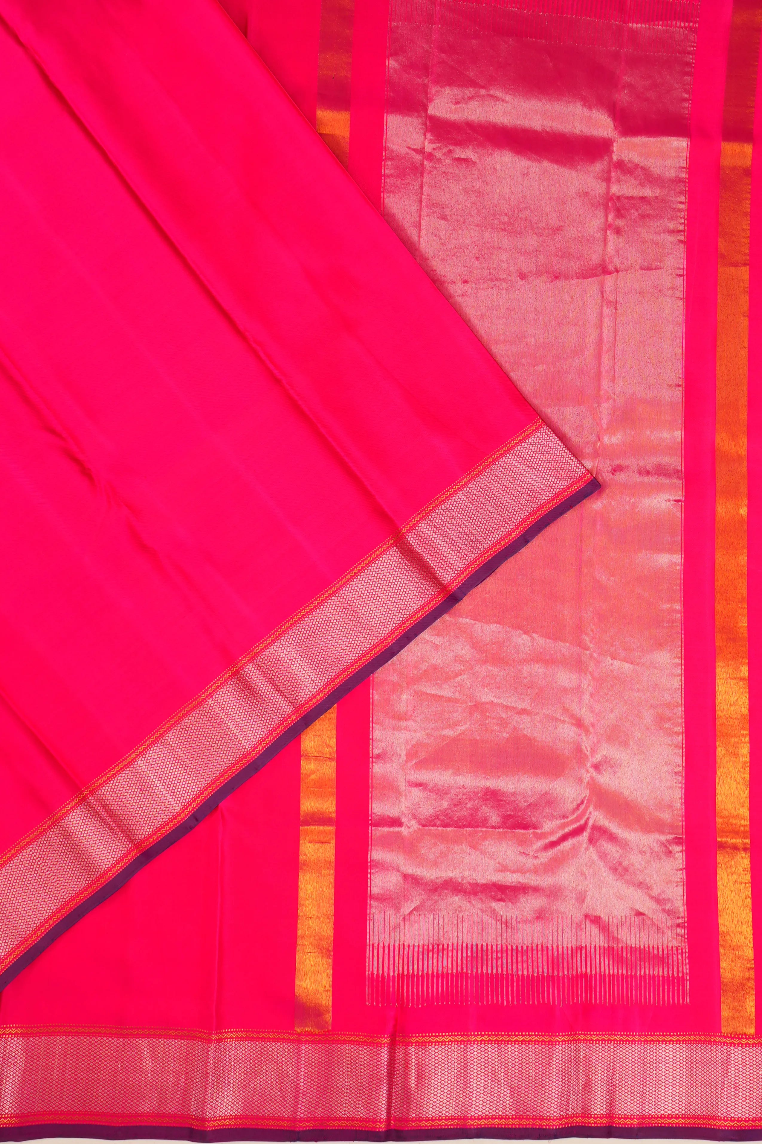 Kanchipuram Silk Twill Plain Pink Saree