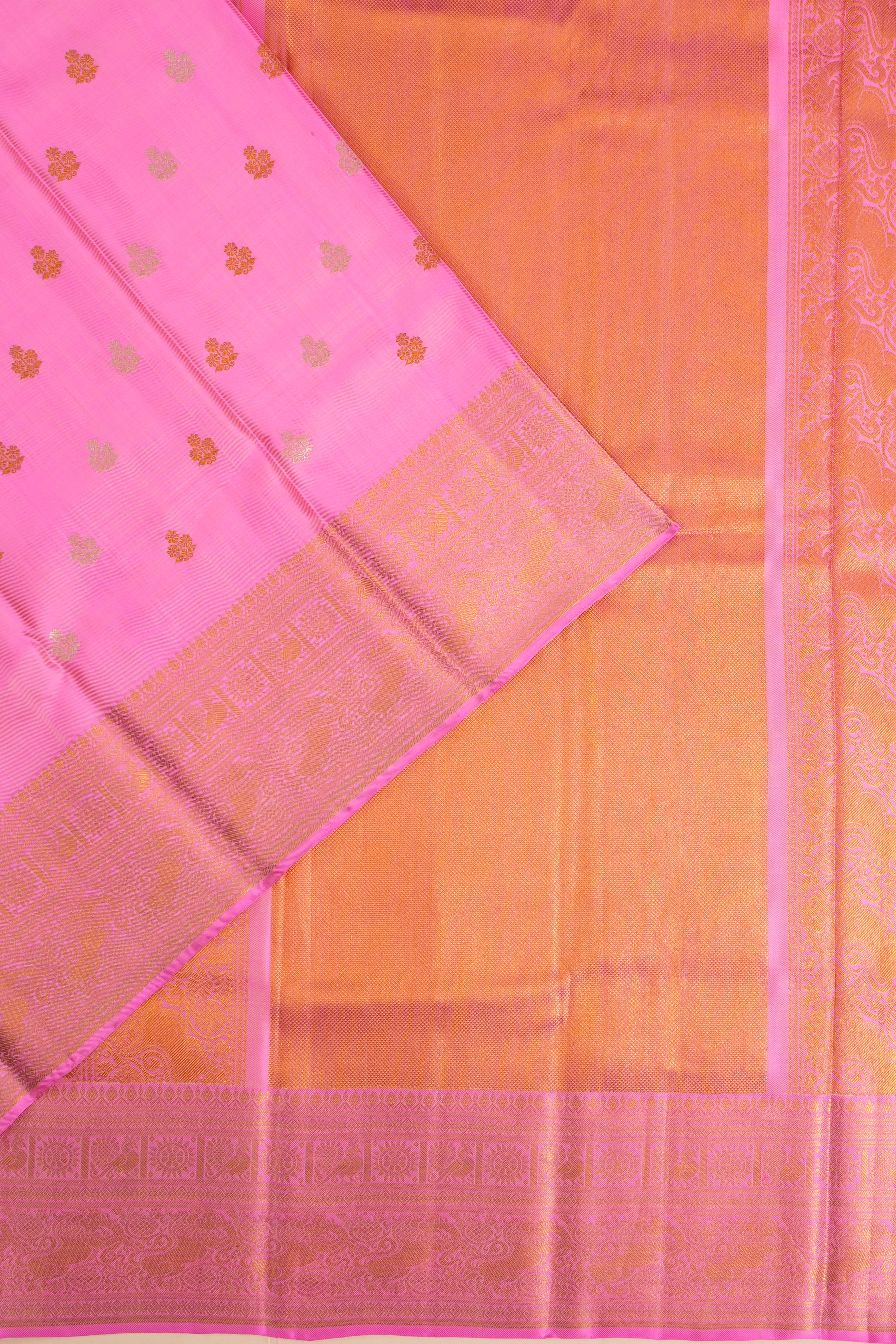 Kanchipuram Silk Twill Butta Pink Saree