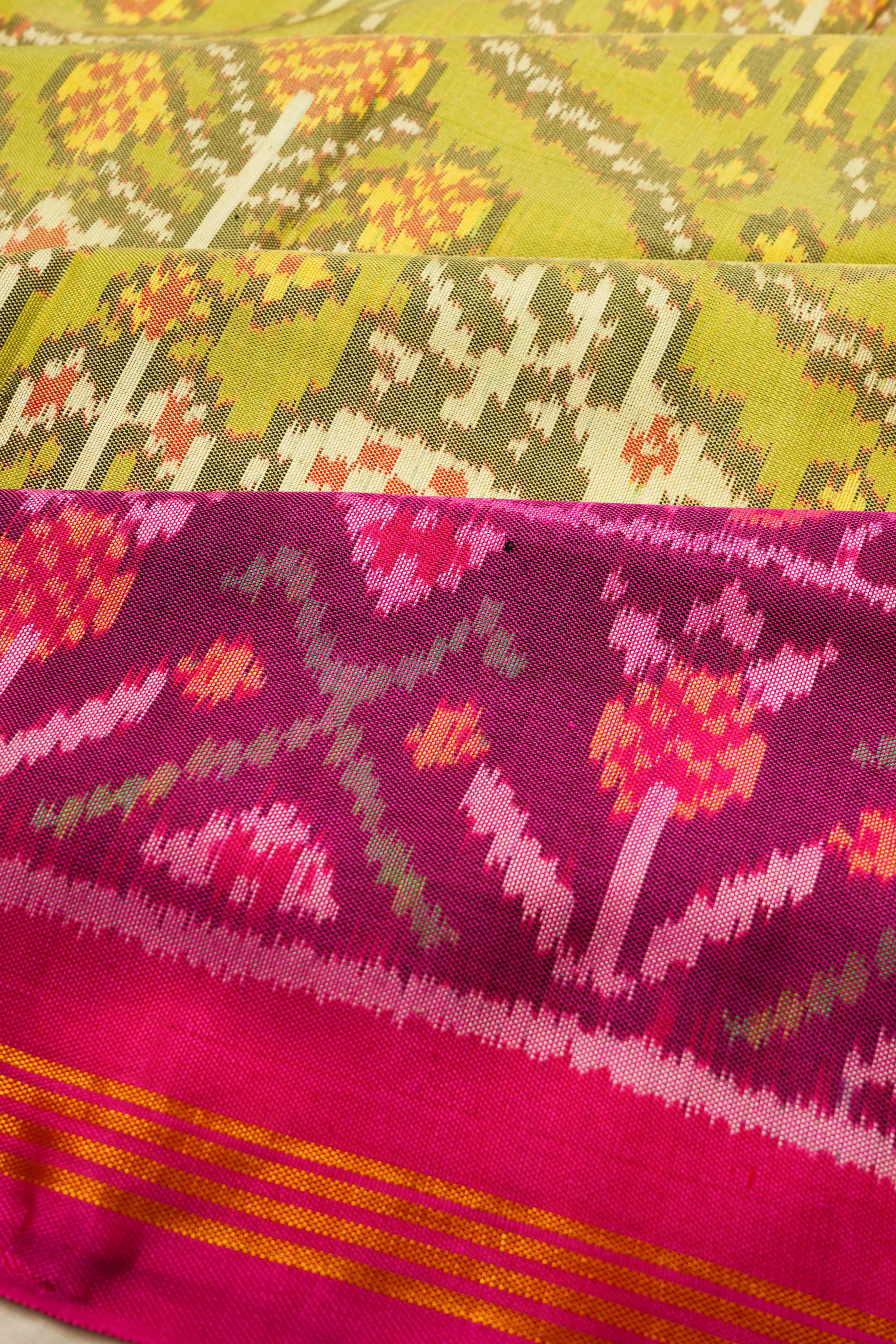 Pochampally Silk Ikat Parrot Green Saree