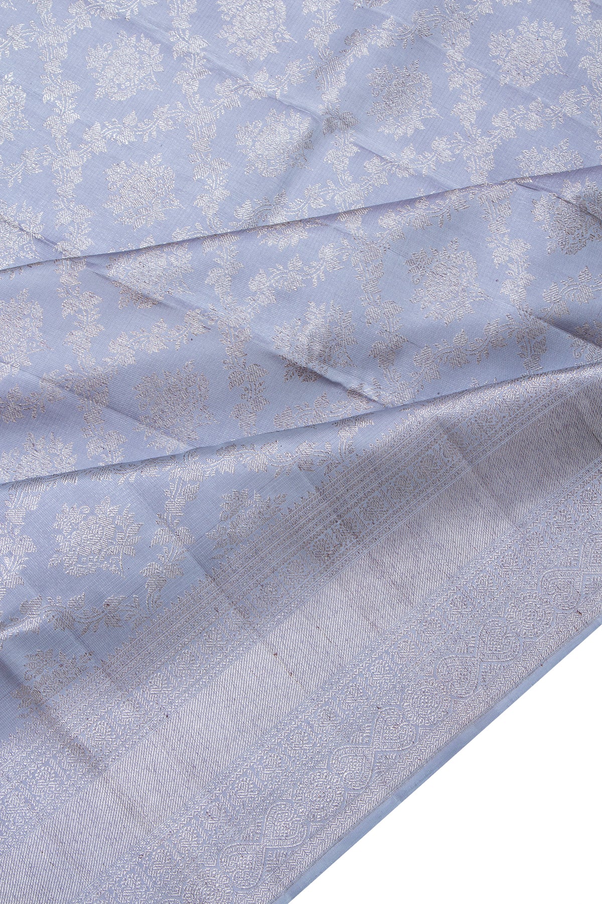 Kanchipuram Silk Jaal And Butta Grey Saree