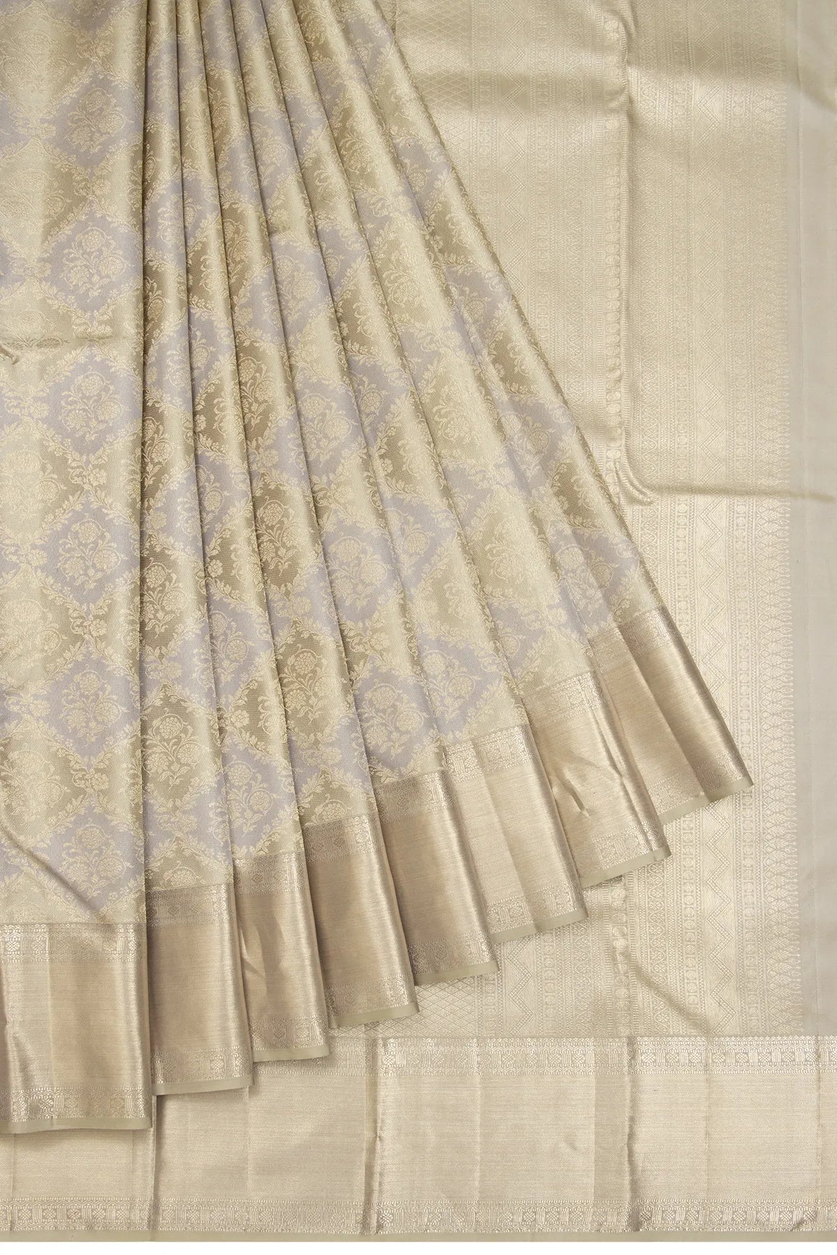 Kanchipuram Silk Tissue Brocade Grey Saree