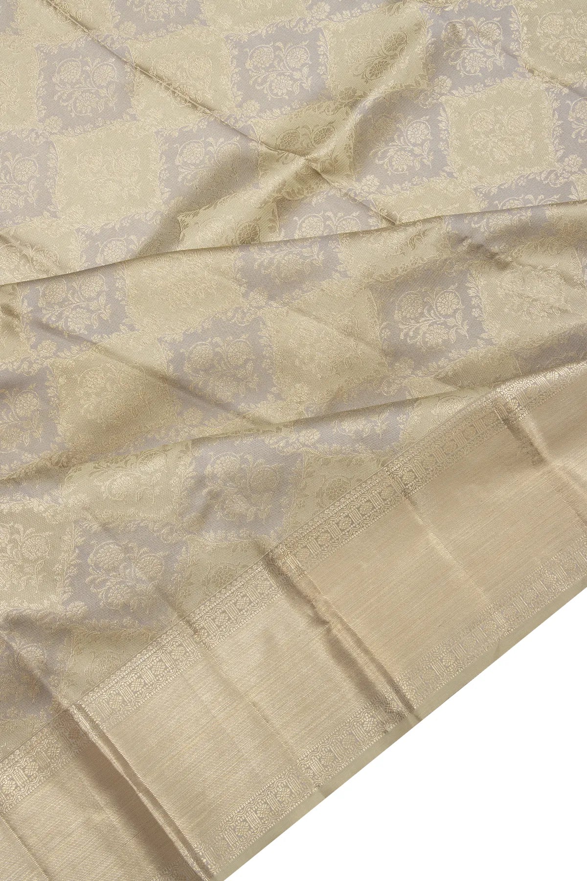 Kanchipuram Silk Tissue Brocade Grey Saree